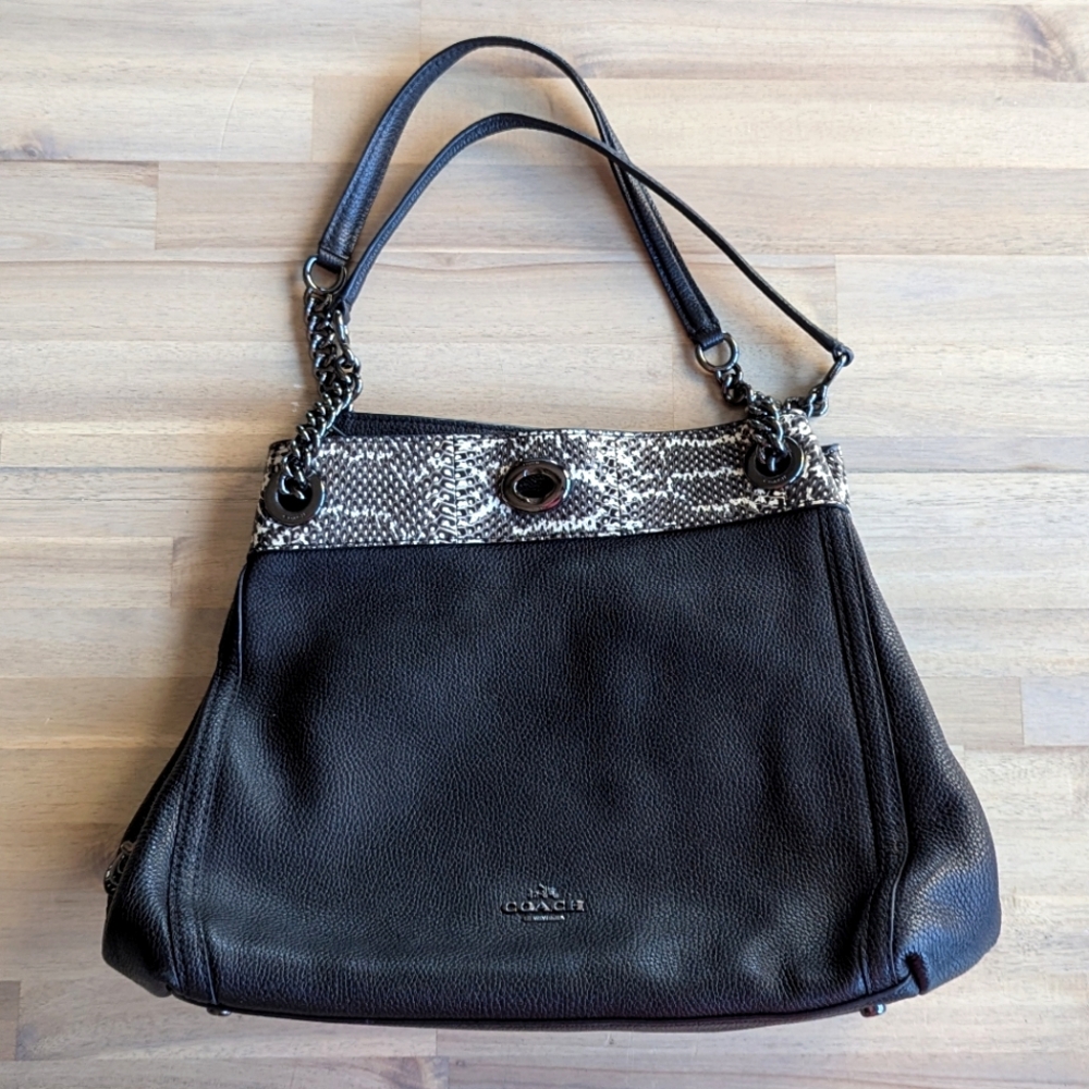 COACH‎ Turnlock Edie Shoulder Bag In Colorblock With Snakeskin Detail
